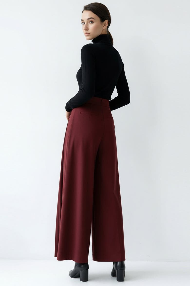 Wide Leg Back Pocketed Pants, Alternate, color, BRICK RED