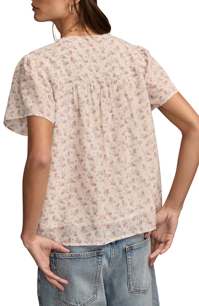 Lucky Brand Pintuck Lace Trim Cotton Peasant Top, Alternate, color,