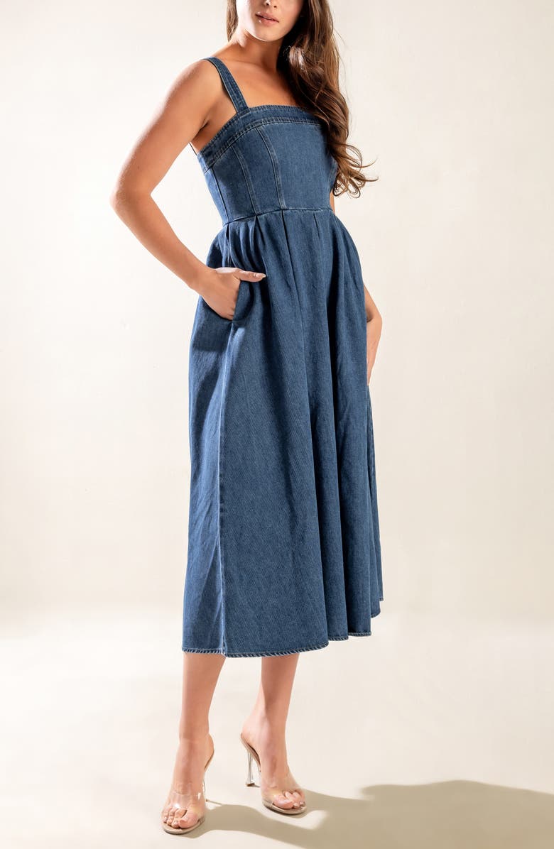 FREEMARKET Sleeveless Washed Denim Fit & Flare Midi Dress, Alternate, color, 