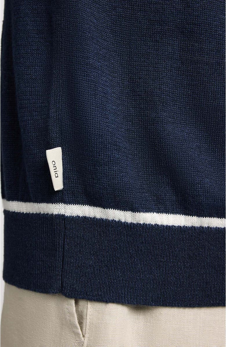 Onia Linen Johnny Collar Polo Sweater, Alternate, color, Midnight