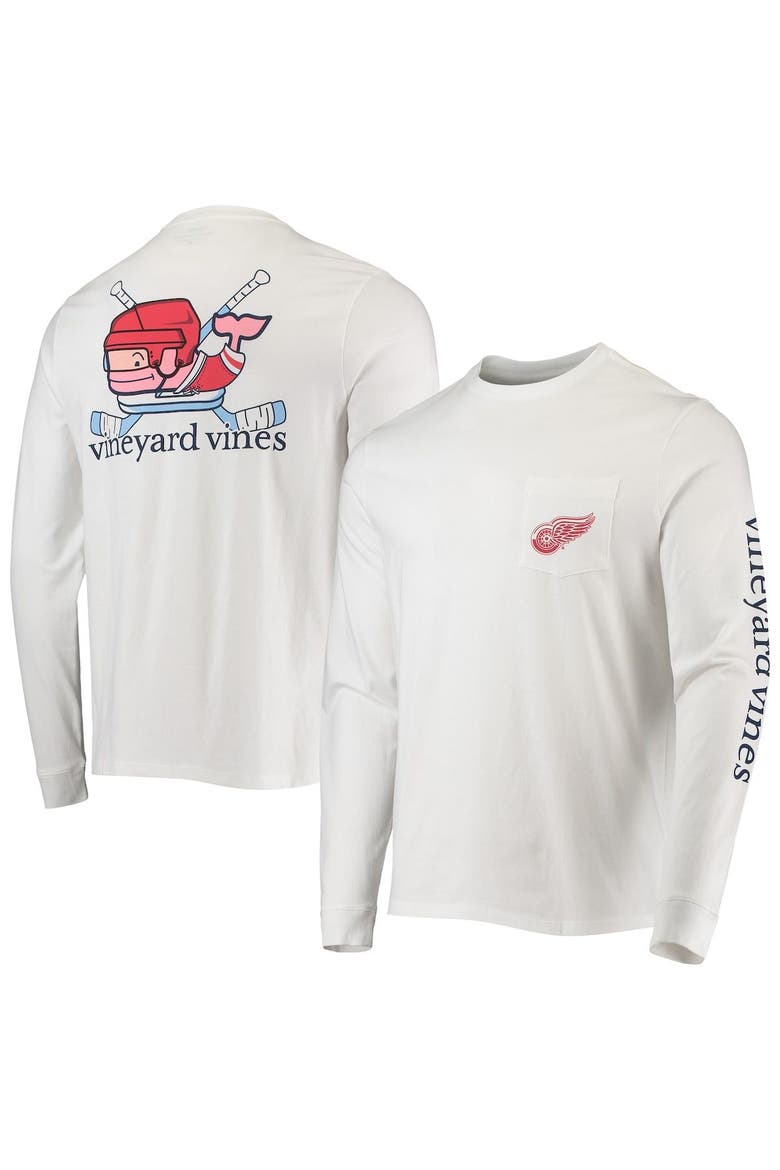 Men's Vineyard Vines White Detroit Red Wings Hockey Helmet Pocket Long Sleeve T-Shirt, Main, color, White