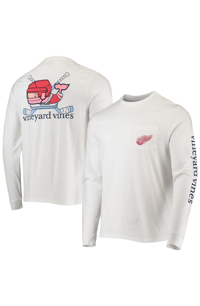 vineyard vines Men's Vineyard Vines White Detroit Red Wings Hockey Helmet Pocket Long Sleeve T-Shirt, Main, color, 