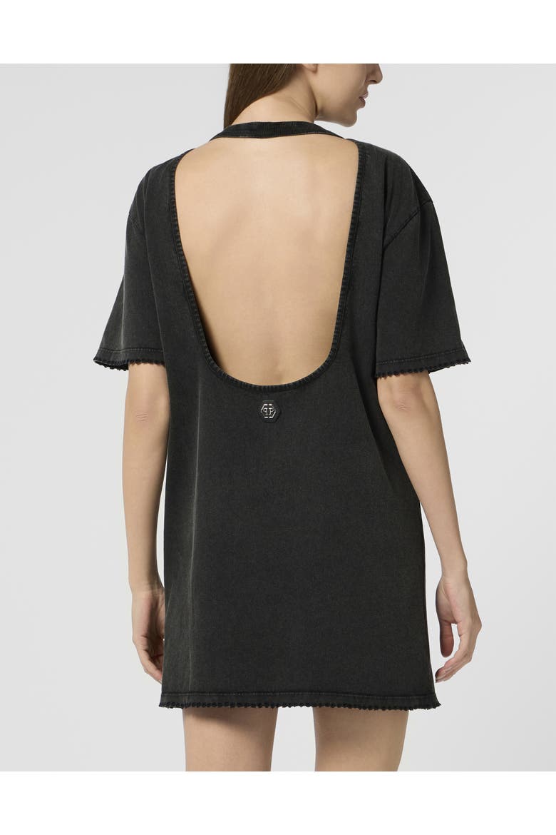 Open Back T-Shirt Dress Strass Signature Women, Alternate, color, black