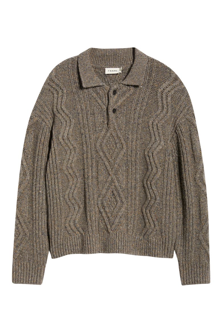 Cable Polo Sweater, Alternate, color, BROWN OLIVE