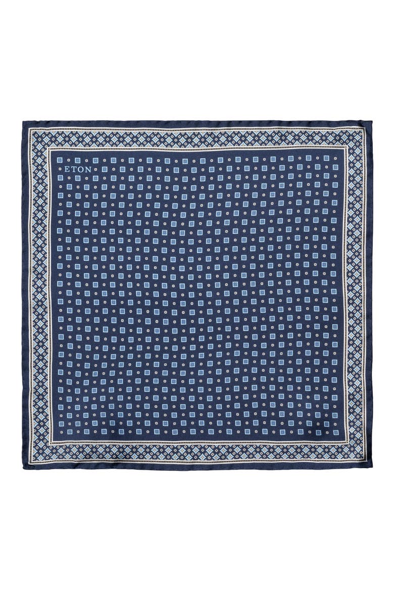 Geometric Print Silk Twill Pocket Square, Alternate, color, NAVY