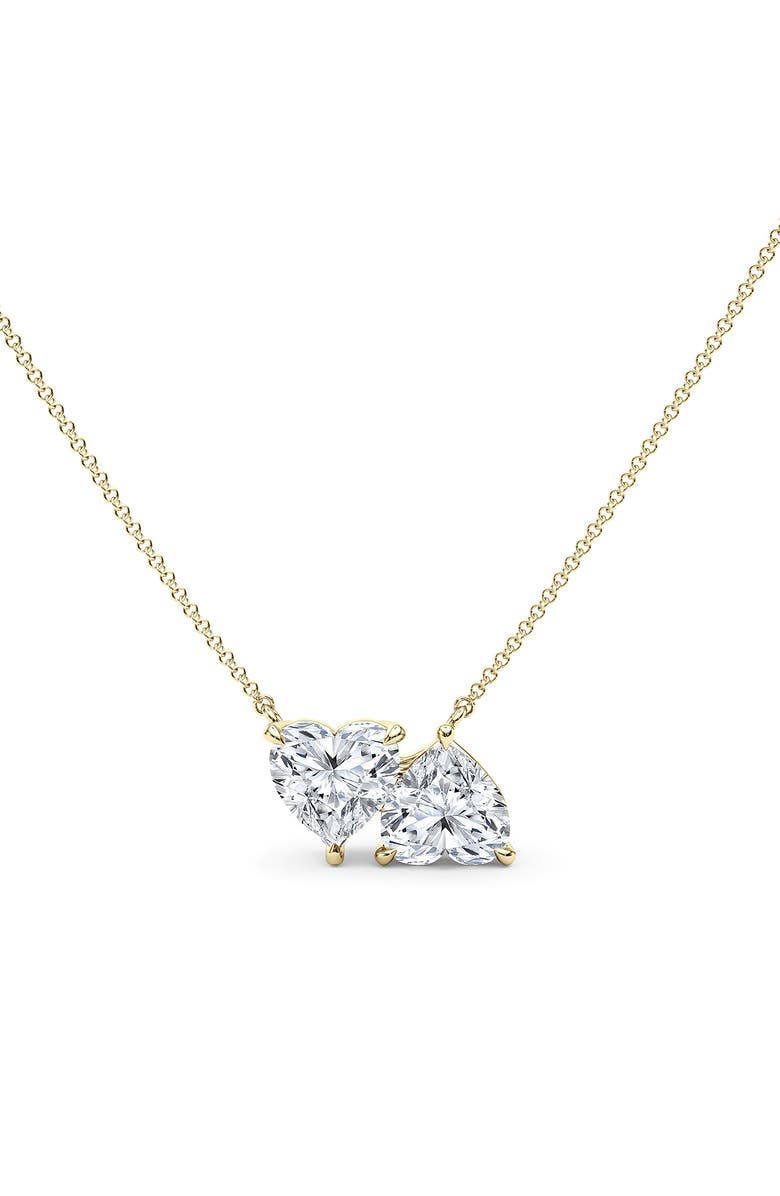 HauteCarat Lab Grown Diamond Twin Heart Pendant Necklace, Main, color, 
