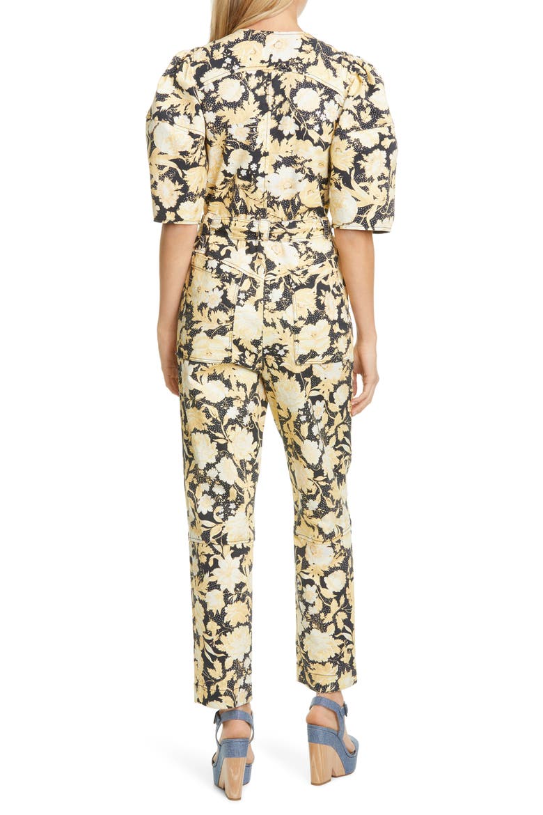 Gold Leaf Puff Sleeve Utility Jumpsuit, Alternate, color, BLACK COMBO