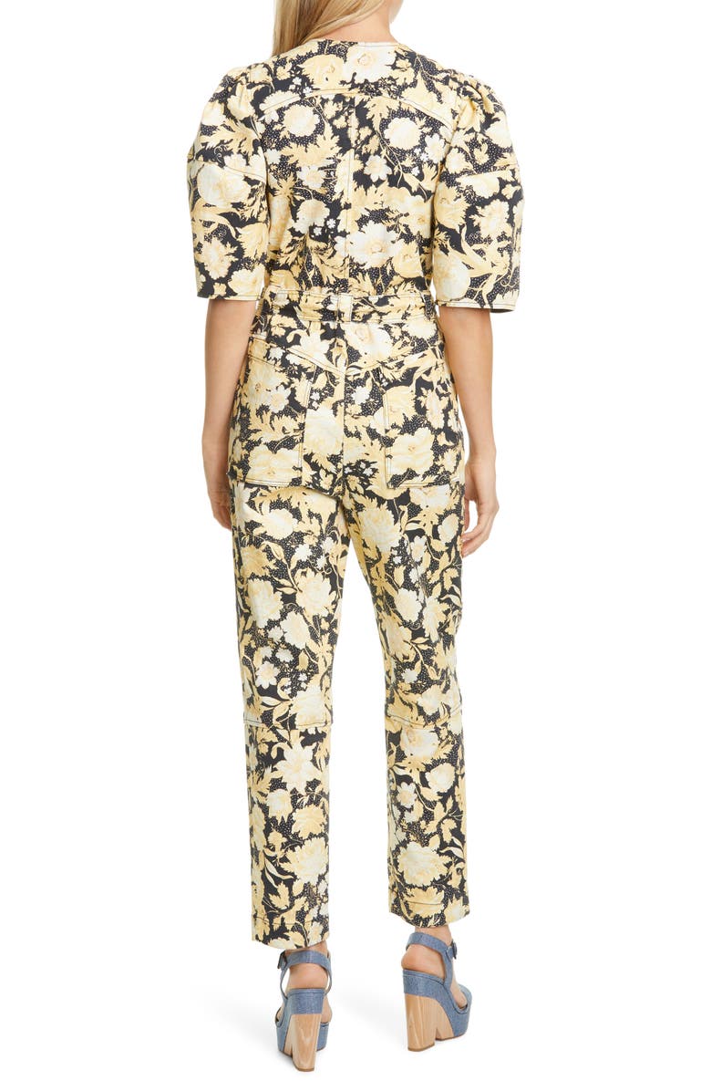 Rebecca Taylor Gold Leaf Puff Sleeve Utility Jumpsuit, Alternate, color, 