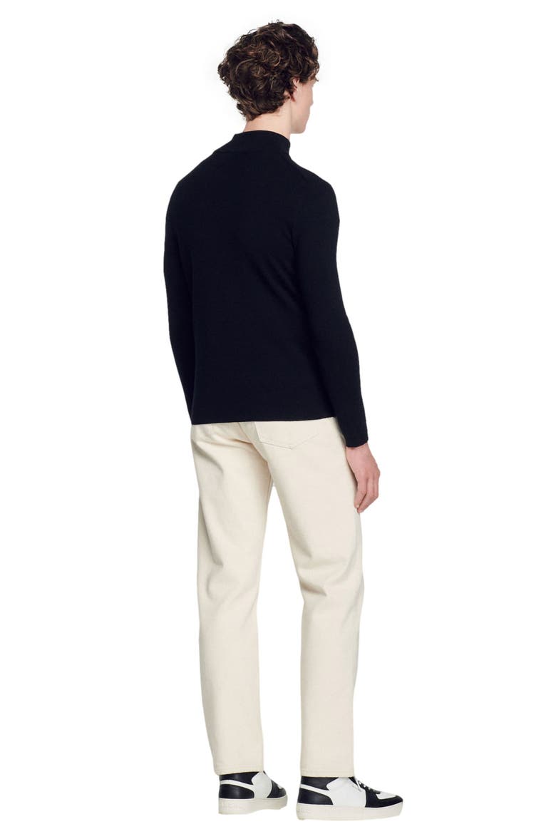 Wool sweater with zip collar, Alternate, color, CARBON BLACK