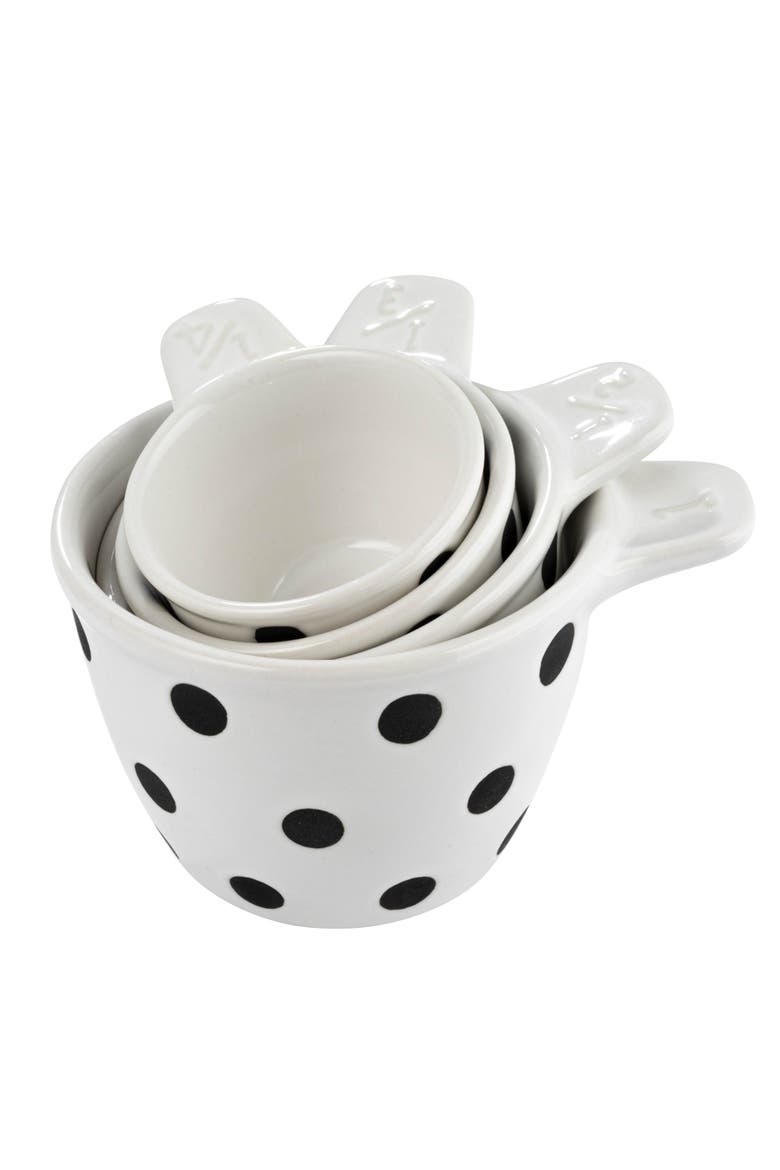 Ceramic Measuring Cups with Polka Dots, Set of 4 Sizes, Black and White, Main, color, White