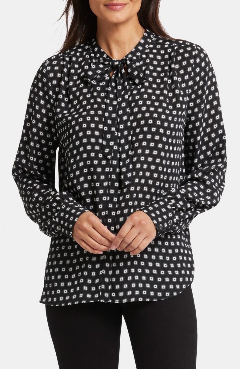 NYDJ Tie Neck Button-Up Shirt, Main, color, Pearl Medallion