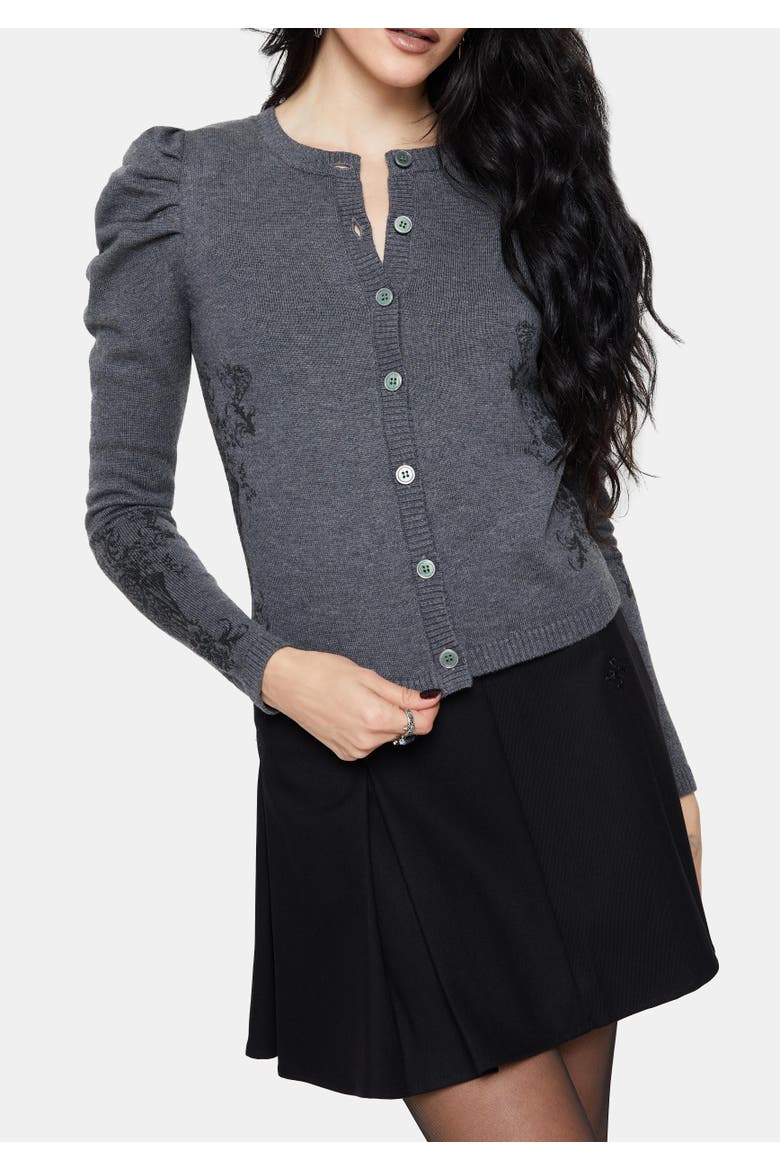 Nia Puff Sleeve Arch Knit Cardigan, Alternate, color, Grey