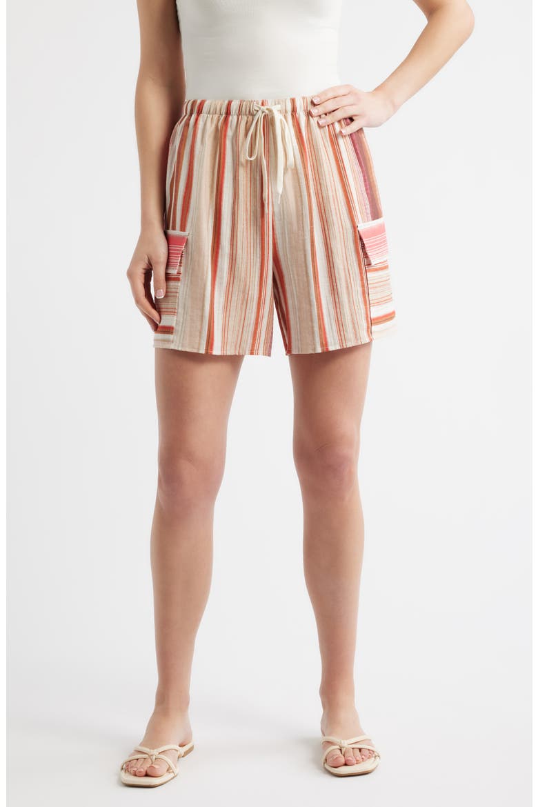 Stripe Bermuda Drawstring Shorts, Main, color, RED MULTI
