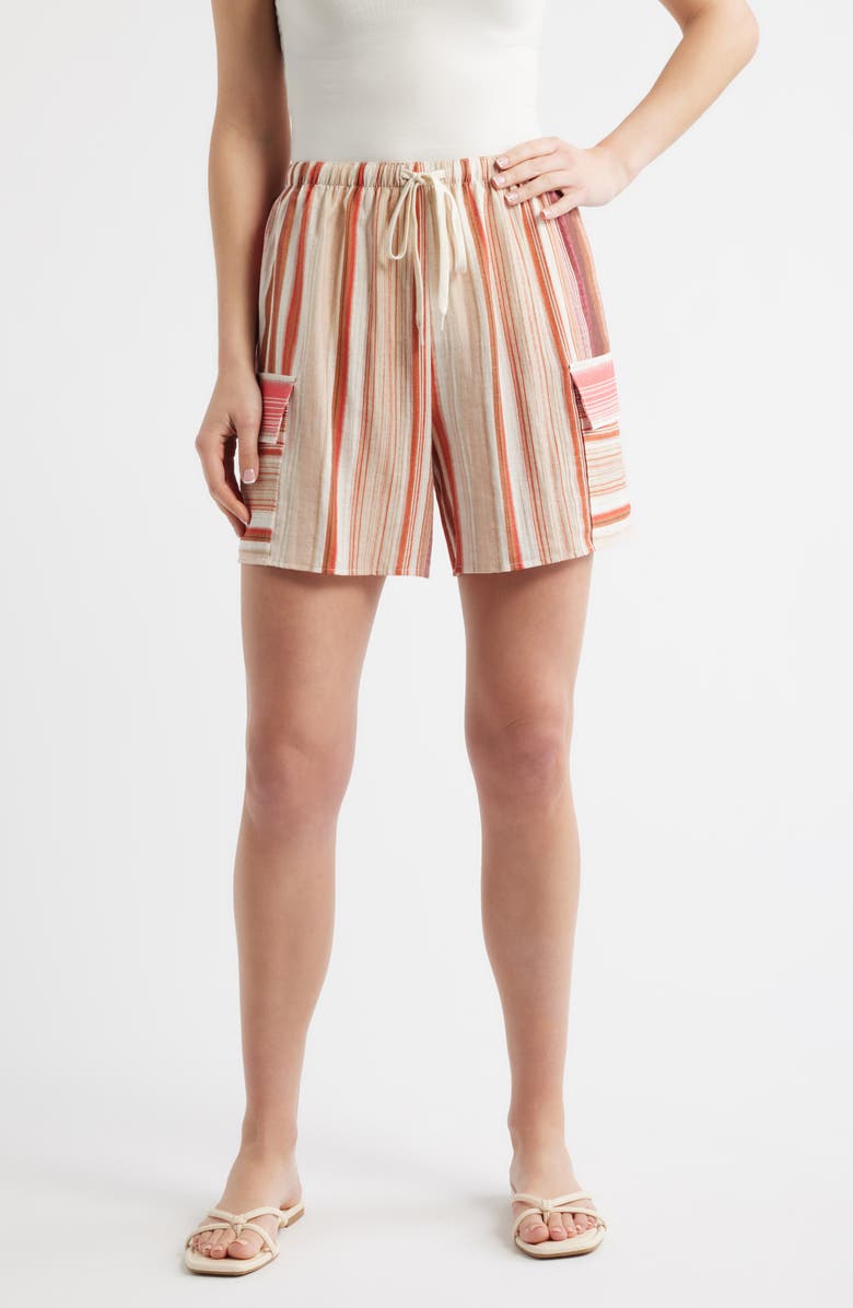 CITY BLUES Stripe Bermuda Drawstring Shorts, Main, color, Red Multi