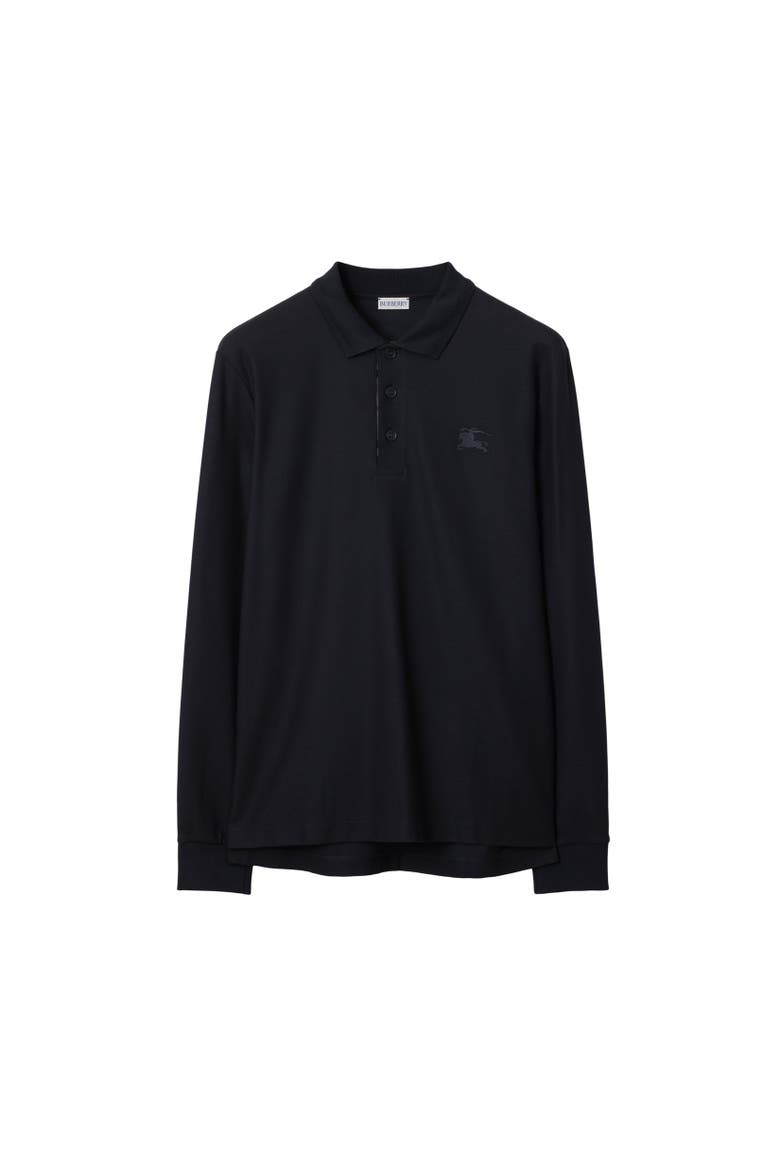 Long-sleeve Cotton Polo Shirt, Alternate, color, Coal blue