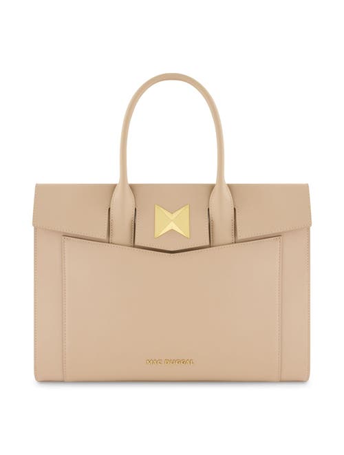 Mac Duggal Gold Plated Hardware Large Leather Briefcase Bag In Taupe