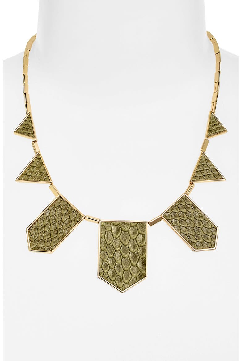 Leather Station Necklace, Alternate, color, OLIVE SNAKE/ GOLD