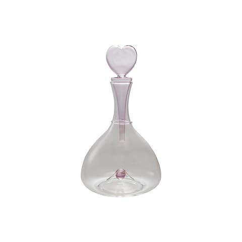 1.5 Quart Glass Decanter with Pink Heart Shaped Stopper, Clear