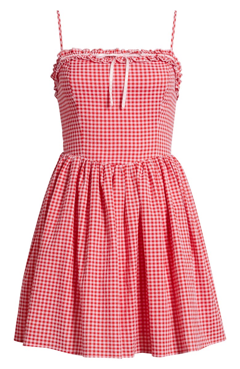 All in Favor Cotton Blend Gingham Minidress, Alternate, color, Red Gingham