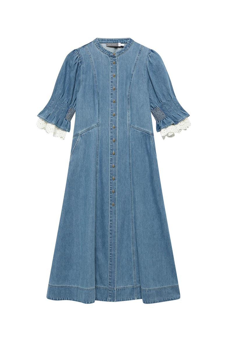 Denim Crochet Trim Midi Dress, Alternate, color, Blue
