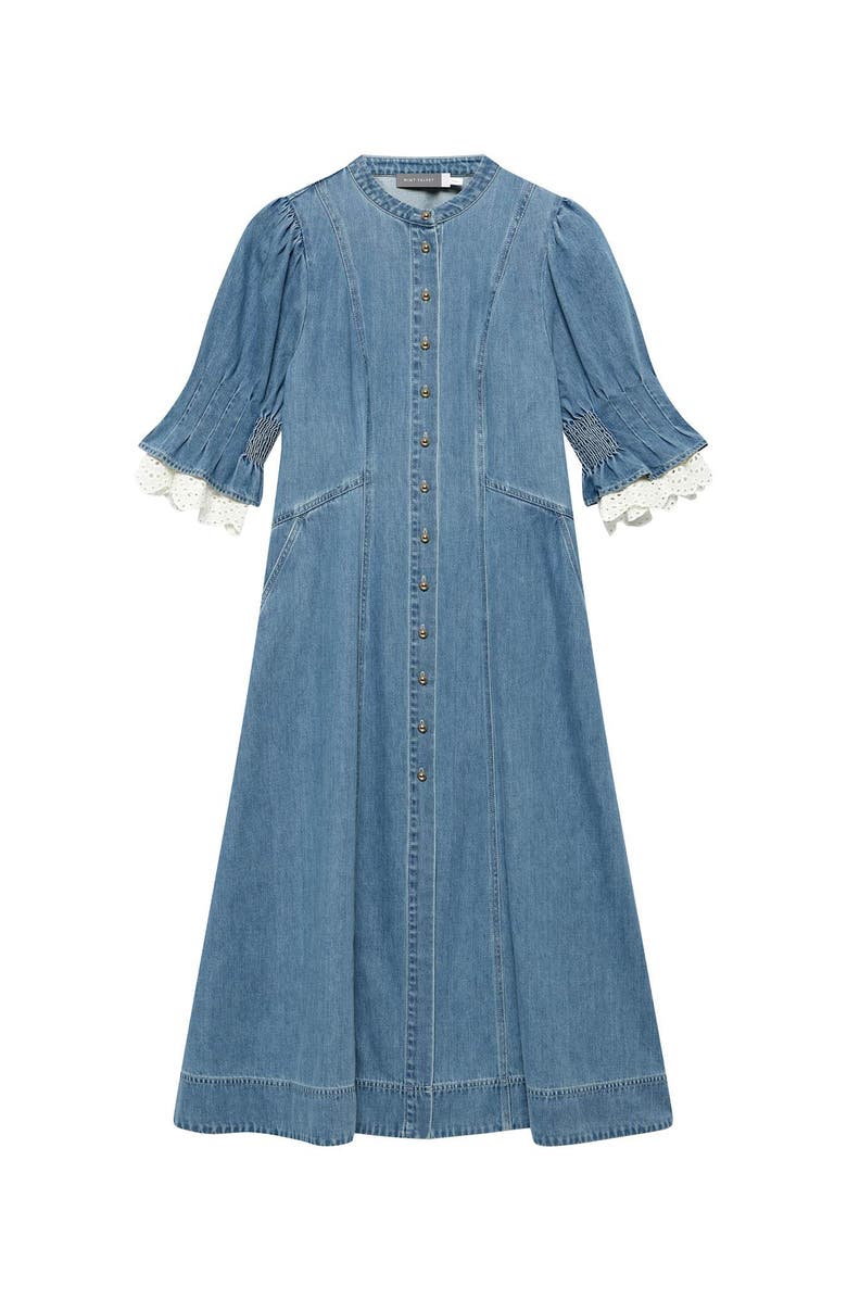MINT VELVET Denim Crochet Trim Midi Dress, Alternate, color, Blue