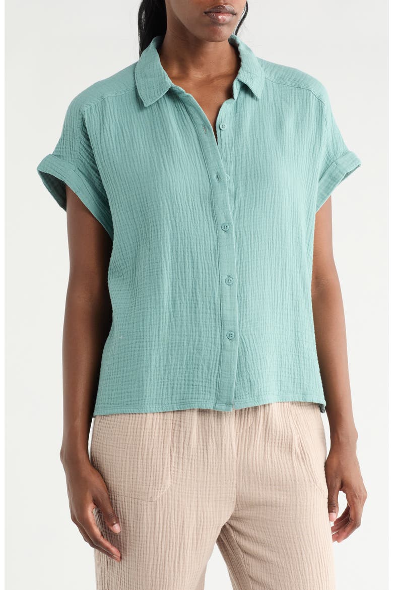 Cotton Gauze Button-Up Shirt, Main, color, LAGOON
