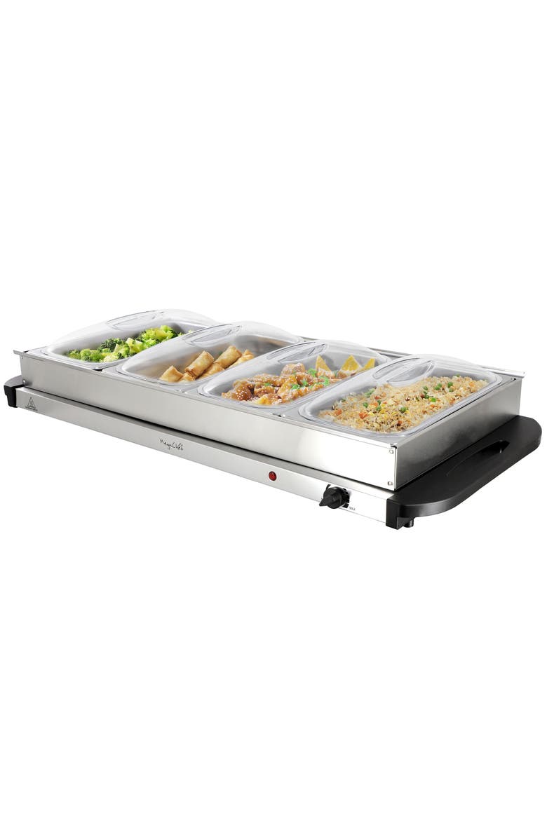 Buffet Server & Food Warmer With 4 Removable Sectional Trays , Heated Warming Tray and Removable Tray Frame, Main, color, Grey