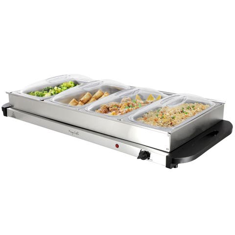 Buffet Server & Food Warmer With 4 Removable Sectional Trays , Heated Warming Tray and Removable Tray Frame