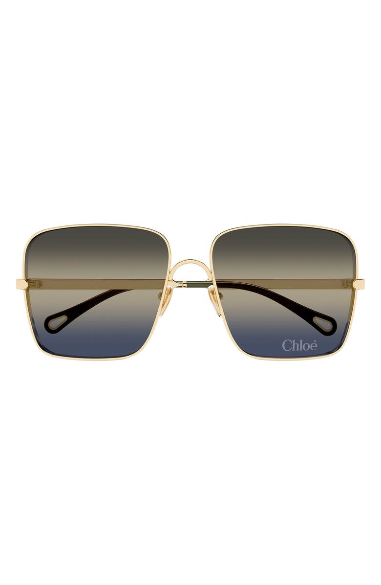 Chloé 61mm Gradient Square Sunglasses, Main, color, Gold