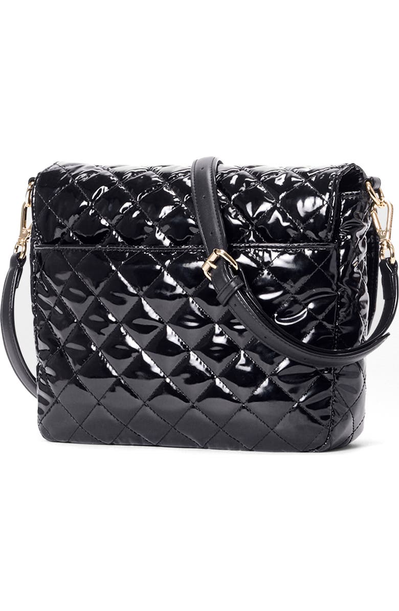 MZ Wallace Medium Crosby Lock Quilted Nylon Crossbody Bag, Alternate, color, Black Lacquer