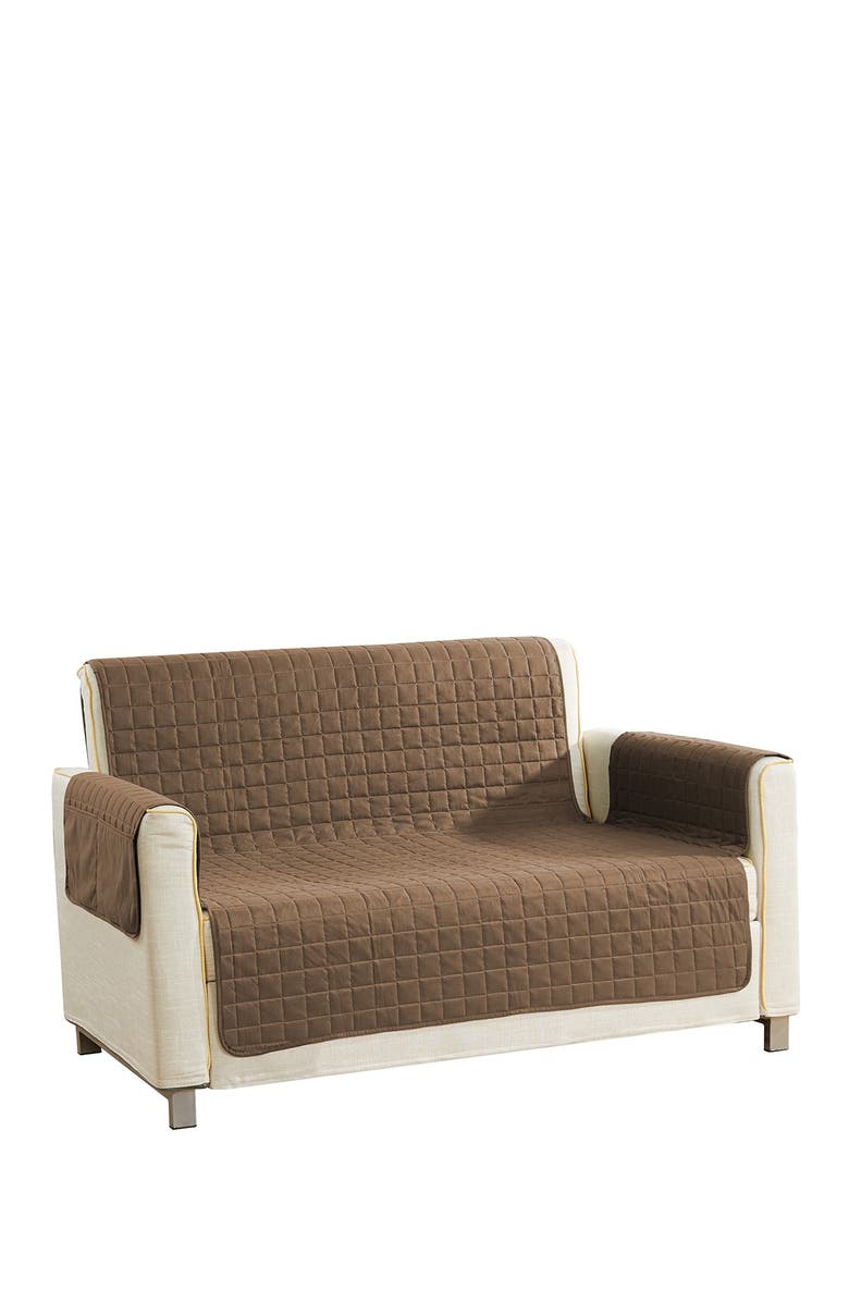 Duck River Textile Taupe/Chocolate Alba Reversible Waterproof Microfiber Love Seat Cover, Alternate, color, 