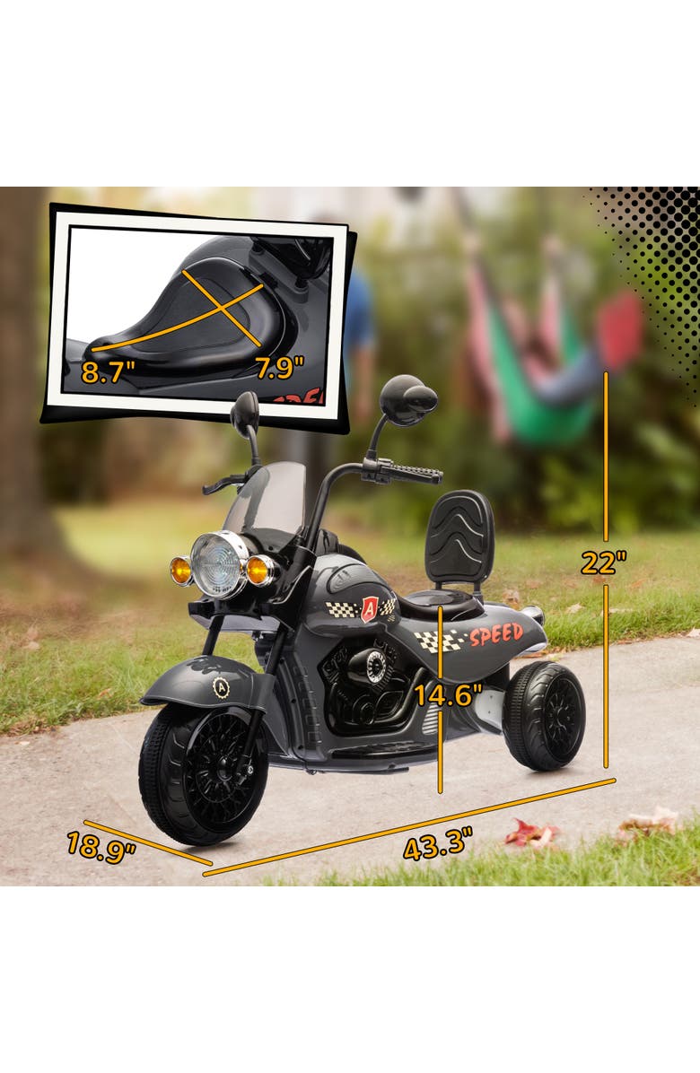 Qaba 6V Kids 3-Wheel Electric Motorcycle w/ Headlights, Music, Alternate, color, Gray