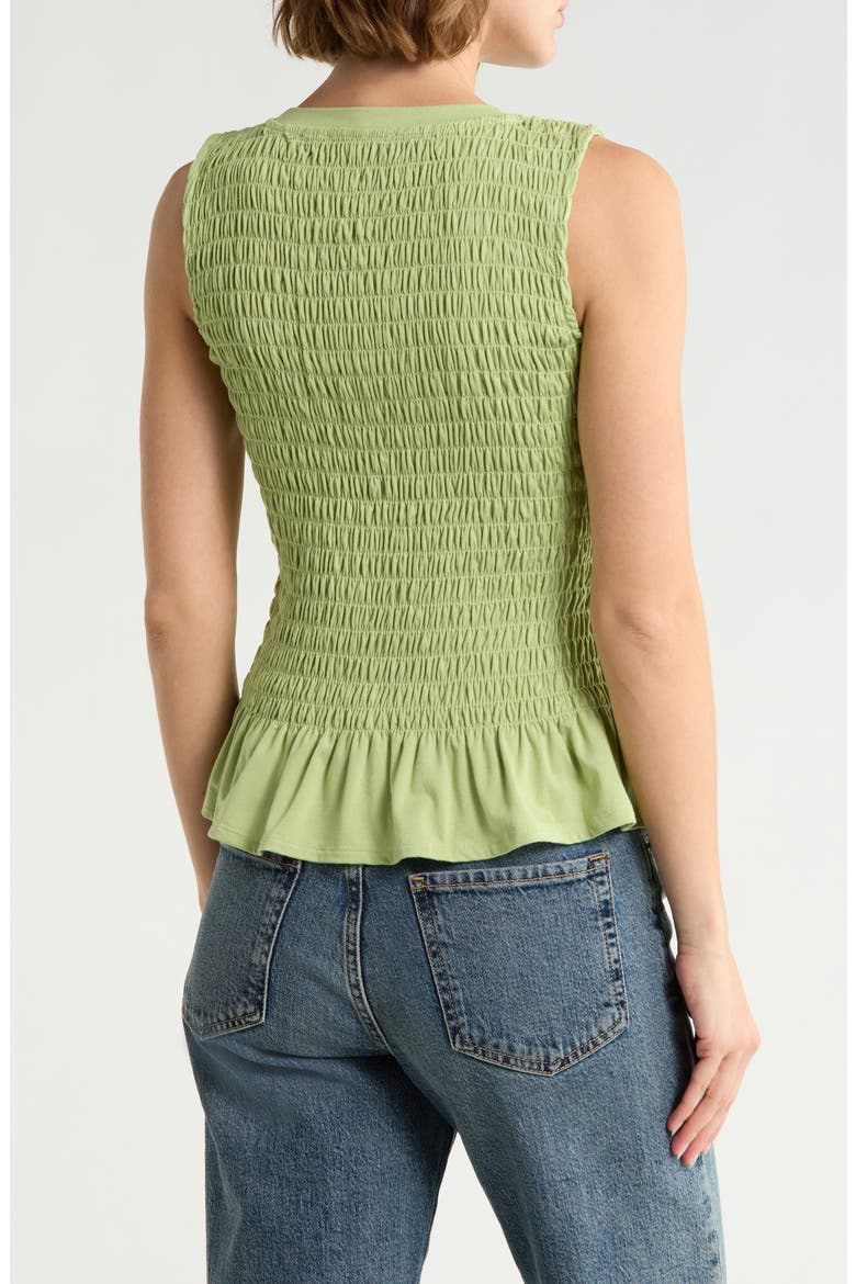 Smocked Ruffle Hem Tank, Alternate, color, GRASS GREEN