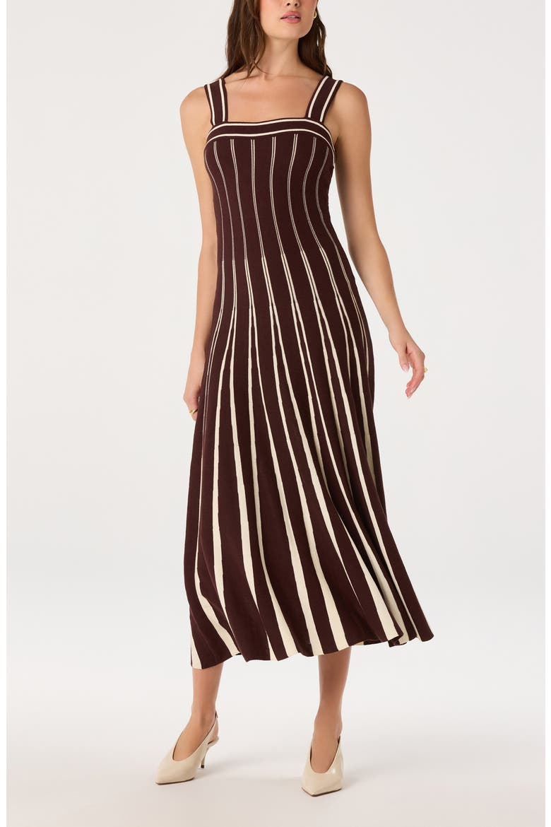 Marlen Striped Fit and Flare Midi Dress, Alternate, color, BROWN CREAM
