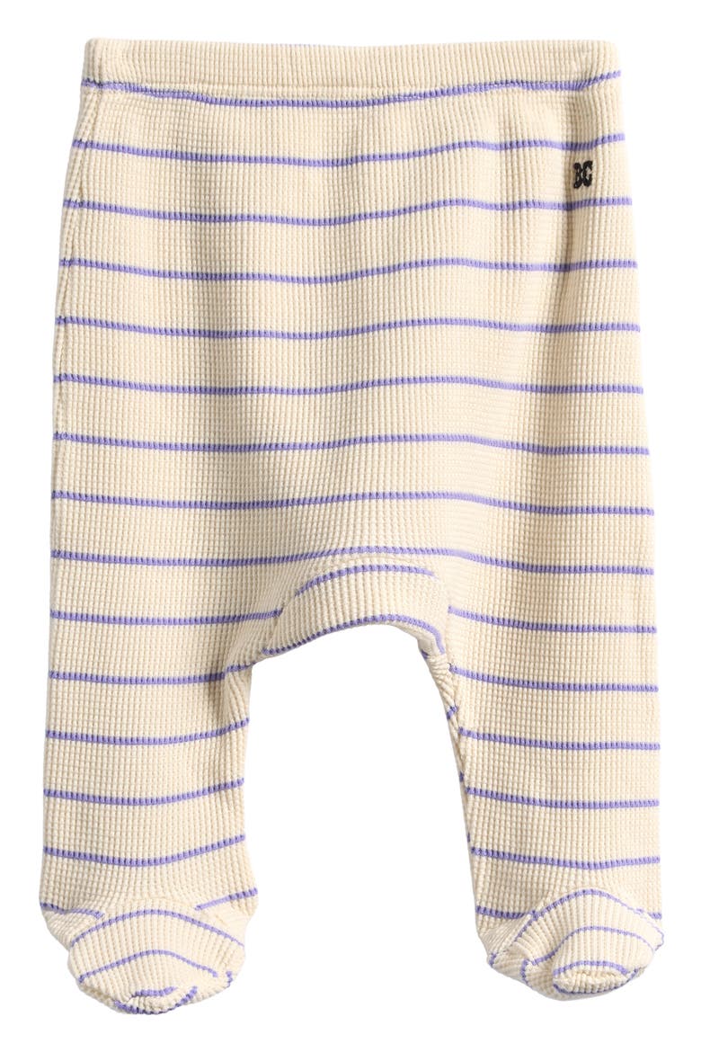 Waffle Knit Stripe Footed Pants, Main, color, OFF WHITE