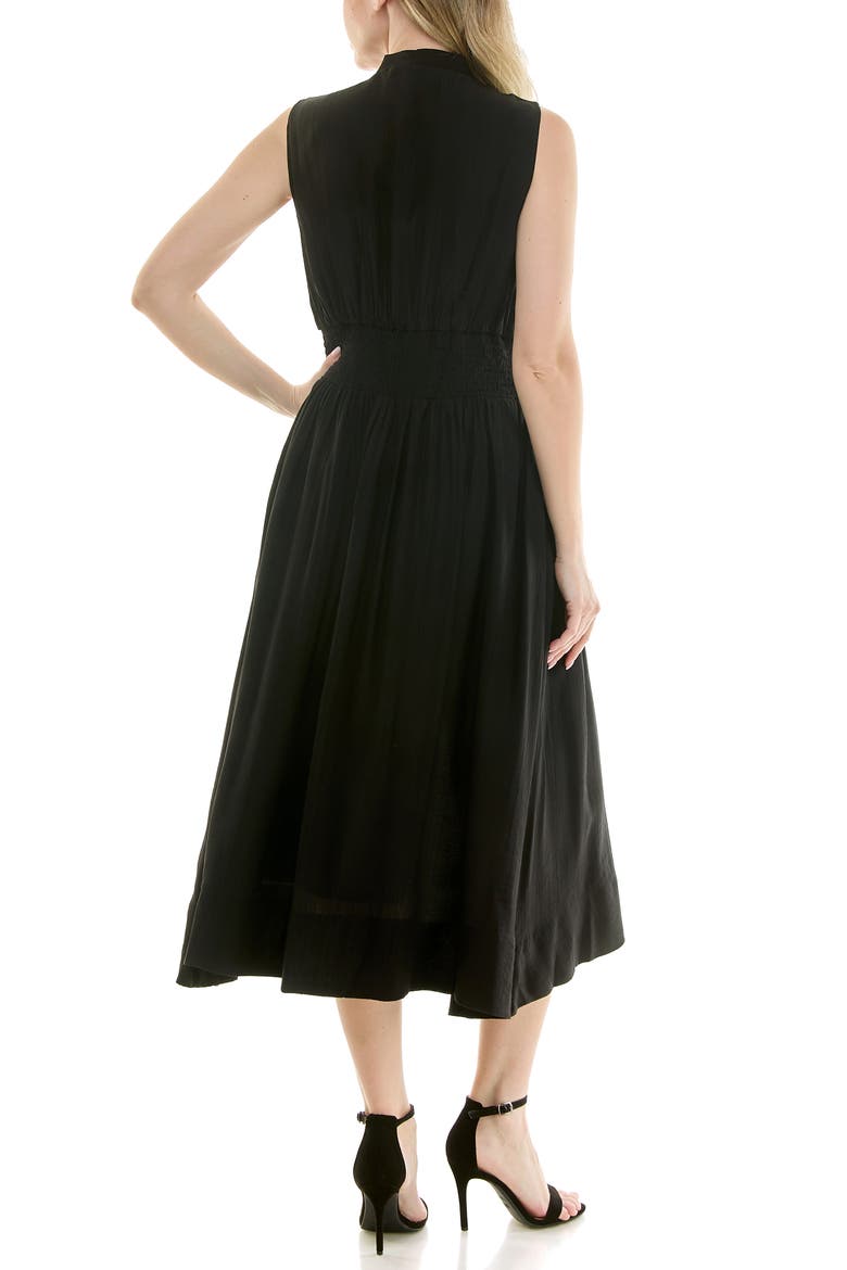 Smocked Waist Zip Front Midi Dress, Alternate, color, VERY BLACK