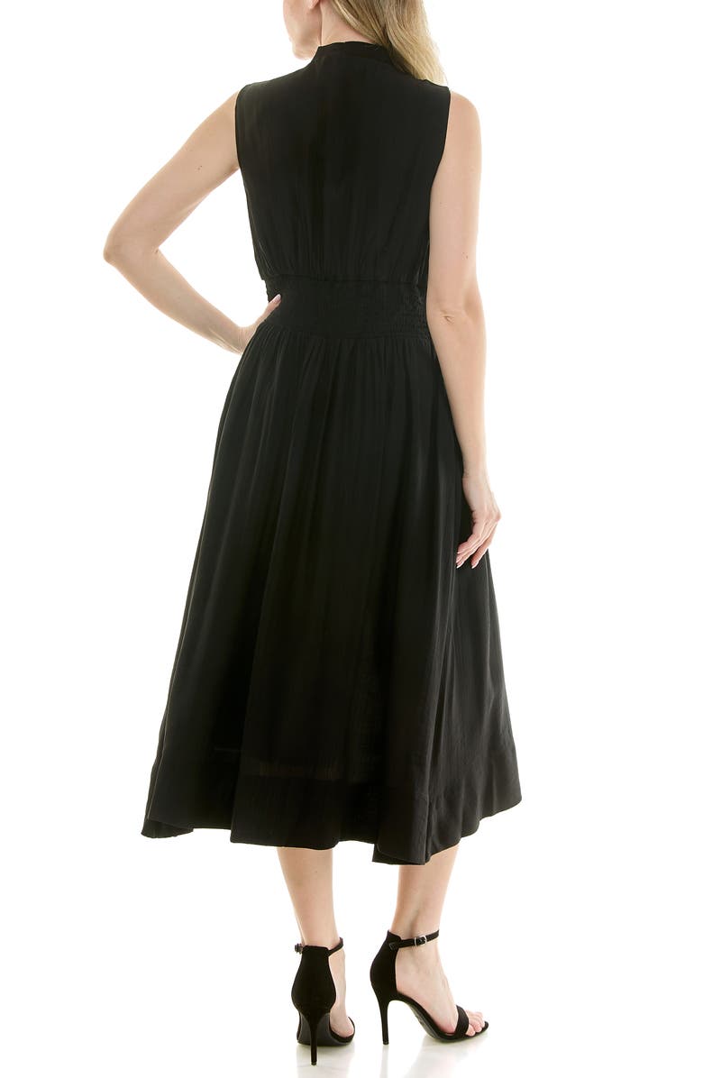 Nicole Miller Smocked Waist Zip Front Midi Dress, Alternate, color, Very Black