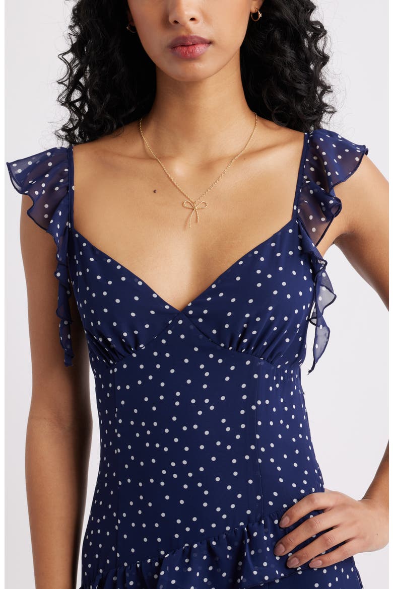 Asymmetric Ruffle Tiered Maxi Dress, Alternate, color, NAVY- WHITE MYLA DOT