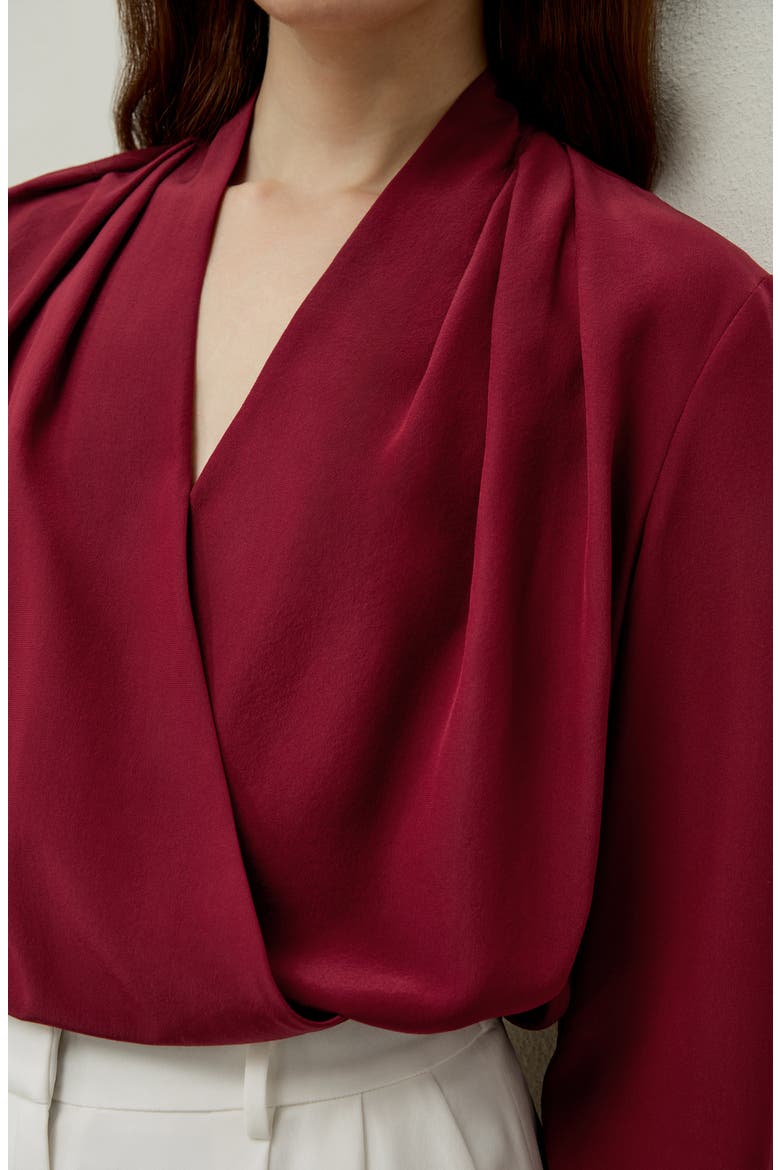 Women's Silk Crêpe de Chine Long Sleeve Blouse, Alternate, color, Cherry Red