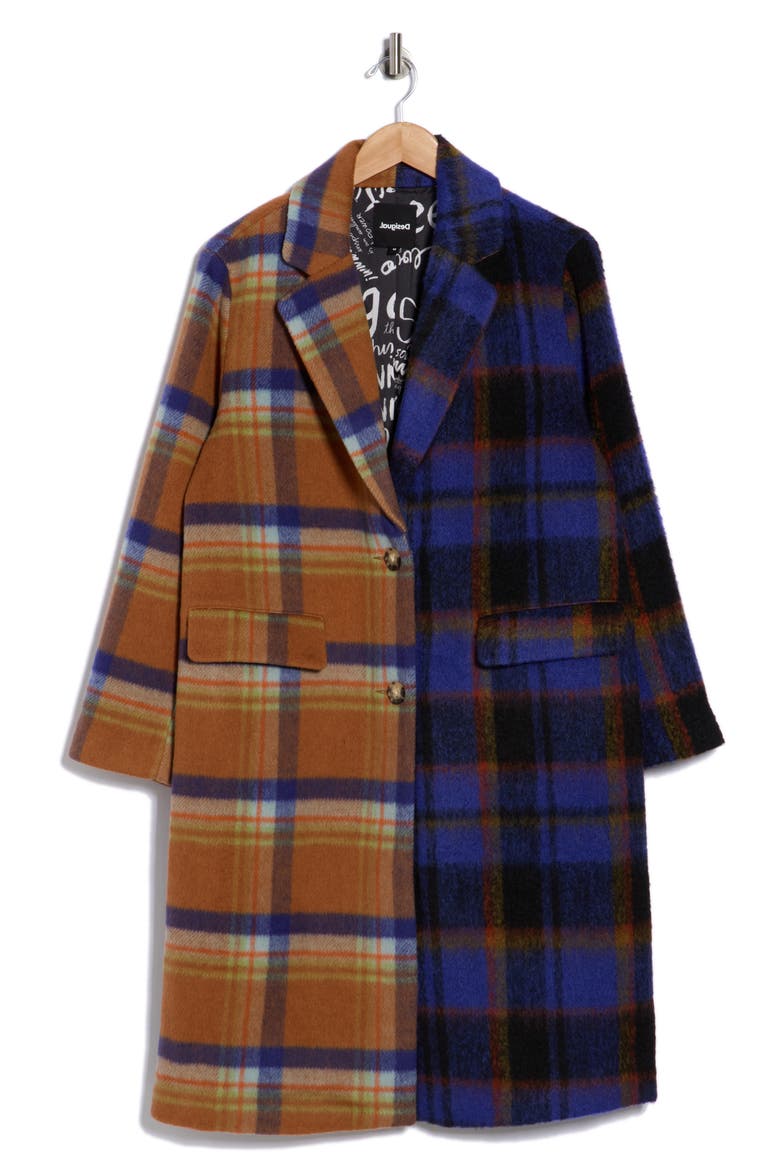 Plaid Wool Blend Overcoat, Alternate, color, ORANGE