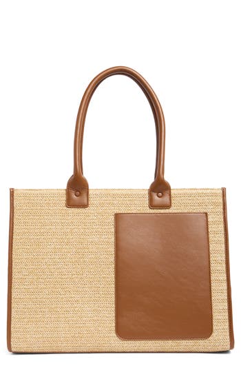 Bcbg Straw Tote Bag In Natural/cognac