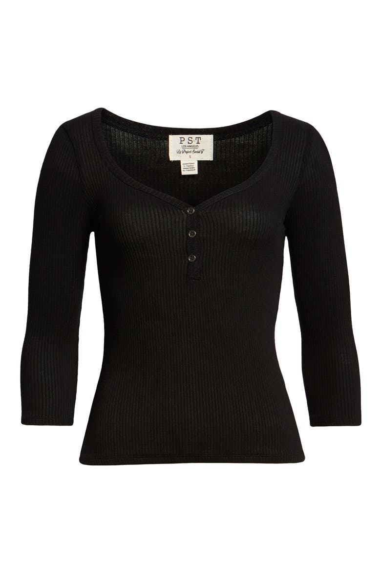 Ribbed Henley, Alternate, color, BLACK