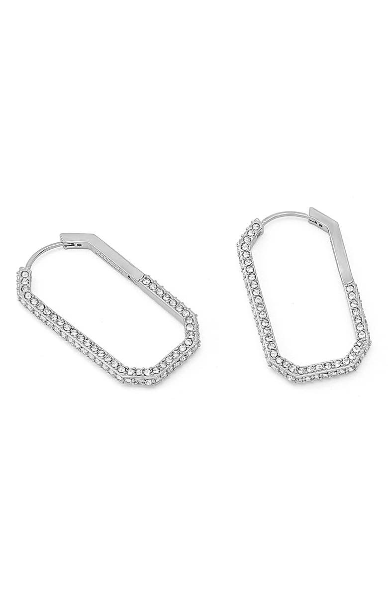 AllSaints Hattie Crystal Geometric Hoop Earrings, Alternate, color, Rhodium