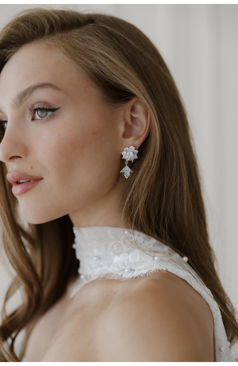 Untamed Petals Whisper Crystal Drop Earrings, Alternate, color, Silver