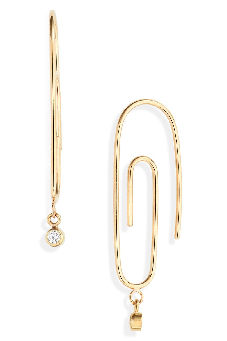 Small Diamond Paperclip Hoop Earrings, Main, color, DIAMOND/ YELLOW GOLD