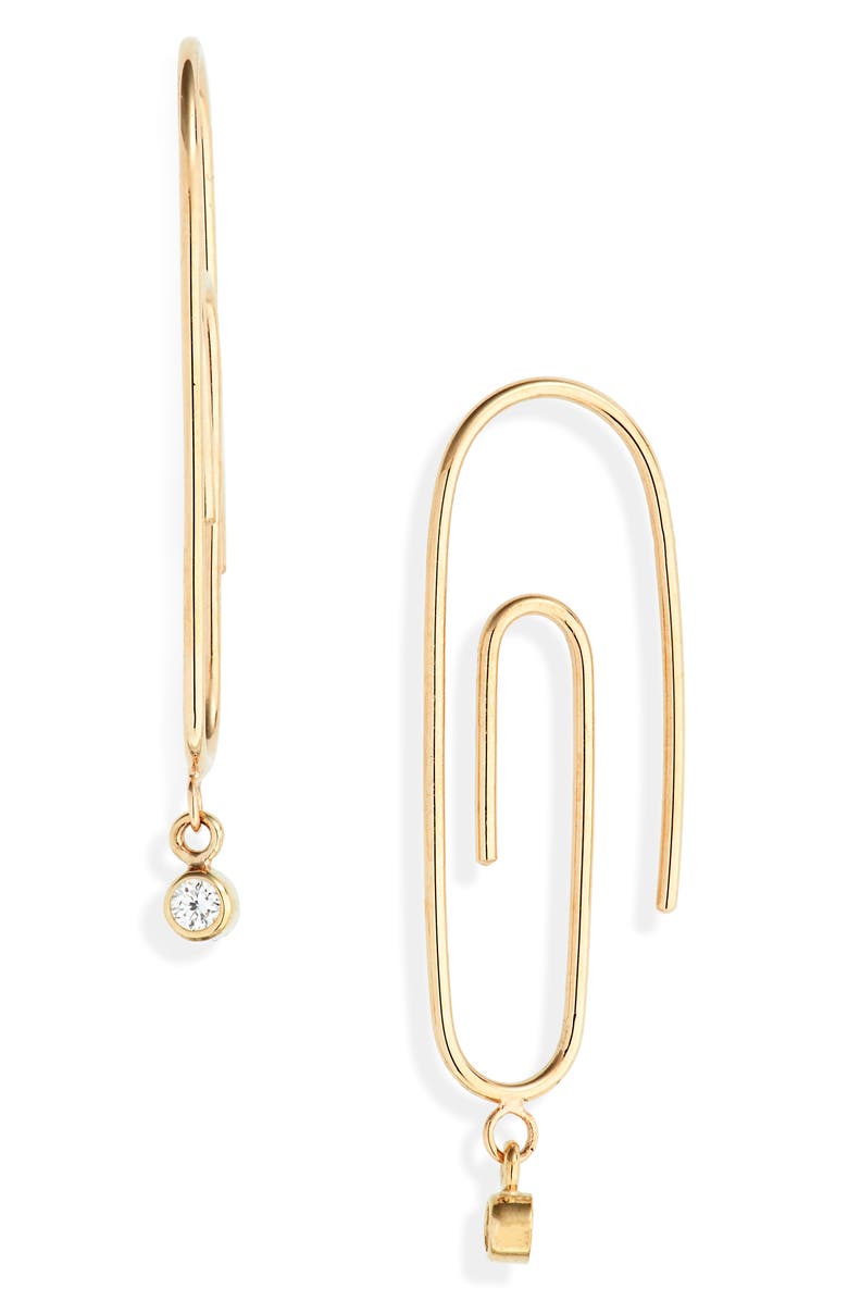 Zoë Chicco Small Diamond Paperclip Hoop Earrings, Main, color,