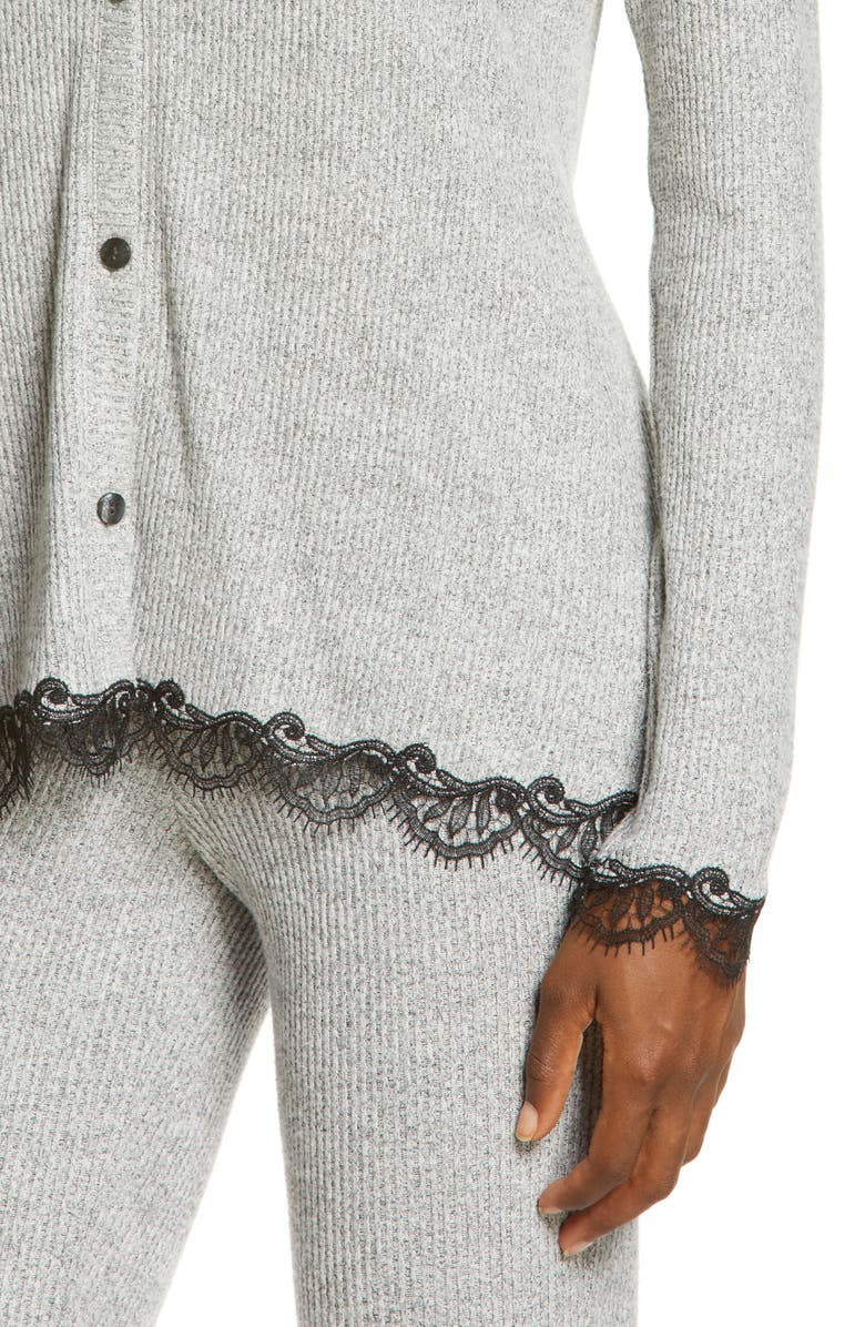 Natori Luxe Ulla Lace Trim Ribbed Cardigan, Alternate, color, 