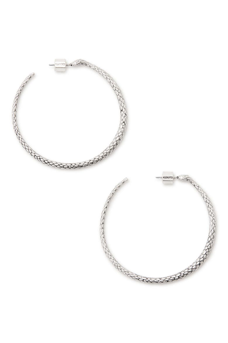Serpent Hoop Earrings, Main, color, WARM SILVER