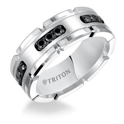 Flat Edge Brushed Center Stone Wedding Band