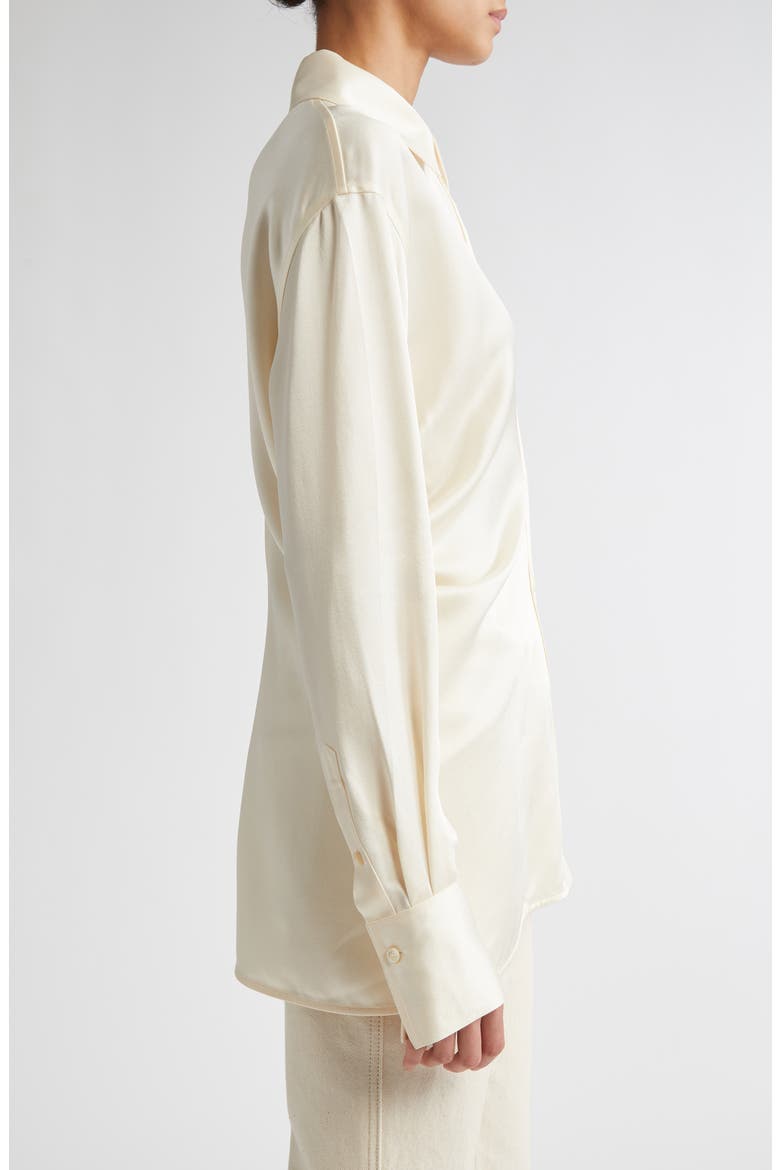 Slouch Waist Satin Button-Up Shirt, Alternate, color, MACADAMIA